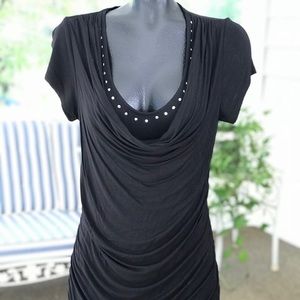CACHE black swoop neck blouse